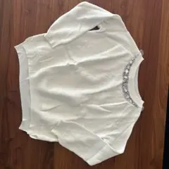 ビーズ装飾 ホワイト 長袖ニットセーター