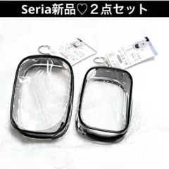 ◆新品セリア2点セット◆推しサポカニカン付き推し活ポーチ　ブラック黒　M S