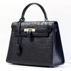 極美品 ハイクラス オーストリッチ ハンドバッグ クラインカルー ブラックのサムネイル