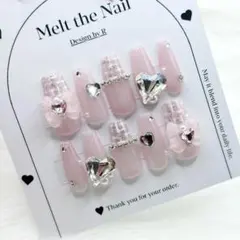 【サイズオーダー可】ネイルチップ フレンチガーリー スナ系 ツイード ハート