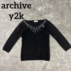 【Y2K/アーカイブ】LIME STONE 豪華ストーン Vネック 七分袖ニットのサムネイル