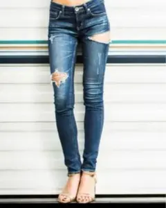 美品GYDA SIDE RIPPEDスキニーデニムパンツSダメージ　ストレッチ