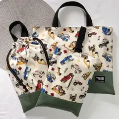 レッスンバッグ　体操服入れ　上履き入れ　３点セット　入園入学　車　ハンドメイド