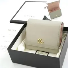 美品】グッチ 三つ折り財布 GG マーモント ピンクベージュ レザー