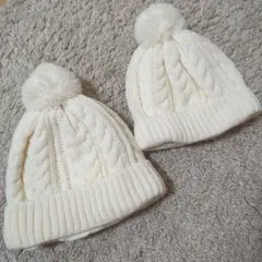 白 ニット帽 ポンポン付き 2点セット