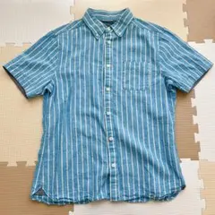 【新品未使用】Navy ネイビー　メンズ　前開きシャツ　ストライプ　襟付き　夏服