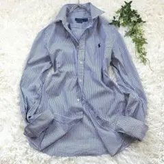 美品✨ポロラルフローレン シャツ ストライプ ポニー刺繍 スリムストレッチ 10