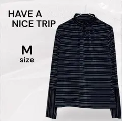 HAVE A NICE TRIP美品 ボタン付 ハイネック カットソー ボーダー