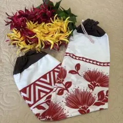 フラダンス パウケース 新品未使用 ホワイト/レッド オヒアレフア柄