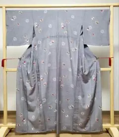 A5◆着物くつろぎ 単衣 たたき染め 丸に花模様 縮緬 正絹 種類 着物 35のサムネイル
