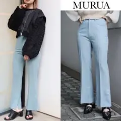 ムルーア スリット フィット フレア パンツ サックス