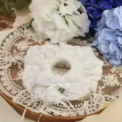 A008ハンドメイド レースフラワー 髪飾り 花柄刺繍フリルシュシュ