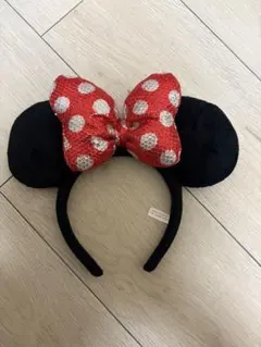 ディズニー ミニーマウス風カチューシャ 赤い水玉リボン
