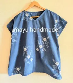 ハンドメイド 古布リメイク プルオーバー 大和絣 白絣 藍染 井桁 