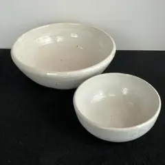 美品 陶器 大鉢 中鉢 大小 2点 セット 銘有 作家 ボウル シンプル