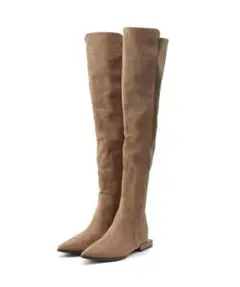 異素材切替ストレッチスクエアヒールニーハイブーツ