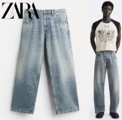 完売品 ZARA オーバーダイ バギーデニムパンツ USA 29 インディゴ