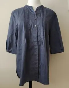 J.PRESS麻混素敵すぎるダークブルー プリーツ付き五分袖シャツ9号#2634