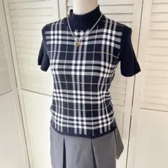 バーバリーロンドン 半袖ニット ノバチェック ネイビー コットン