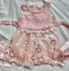 ピンクのベビードレス フラワー レース スパンコール 80