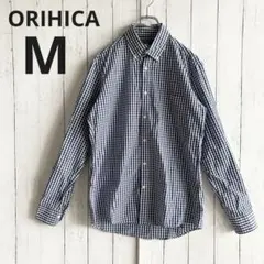 【オリヒカ】ギンガムチェック コットン シャツ ボタンダウン 長袖 ネイビー M