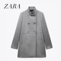 美品】ZARA ザラ 金ボタン ハイネック ウールブレンドコート ブラック