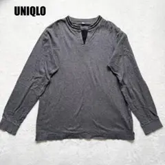 ユニクロ 長袖カットソー Tシャツ キーネック スキッパー風 グレー Mのサムネイル