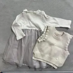 petit main フリル付きワンピースとベストセット