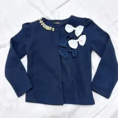 美品　110 ネイビー　紺　リボン　カーディガン