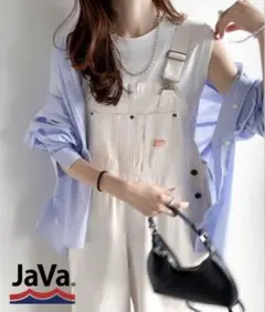 《新品》Javaコラボ大人女子のゆるコーデ完成綿100％サロペットMアイボリーのサムネイル