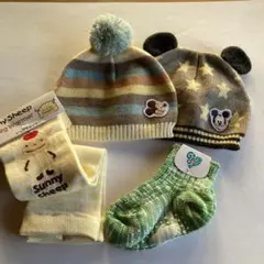 ベビー用品　レッグウォーマー　靴下　ニット帽２点　セット