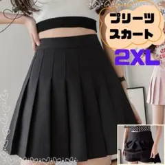 2XL　黒　プリーツスカート　インナーパンツ付き　ミニ　シンプルフレアシルエット