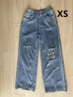 SHEIN ダメージ デニム ジーンズ XSライトブルー