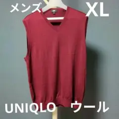 古着　UNIQLO バーガンディ Vネックニットベスト XL　ピュアウール　匿名