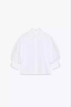ZARA ポプリンシャツ　パフスリーブ　ホワイトS