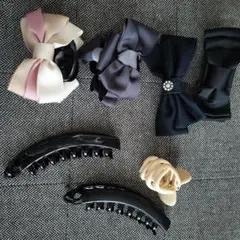 バナナバレッタ ヘアクリップ　ハンドメイド　裁縫 グログランリボン 6個セット