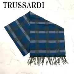 トラサルディ マフラー ウール カシミヤ チェック 緑 グリーン B2388