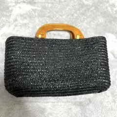 籠バッグ　ハンドバッグ　ブラック　木製　バンブー