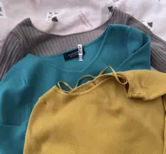 ターコイズ・マスタード・グレー 長袖ニット