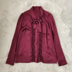 ANAYI 　サテンフリルボウタイブラウス 38 日本製 ワインレッド