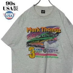 90sヴィンテージUSA製 ドラッグレースのTシャツ グレーXL レーシングカー