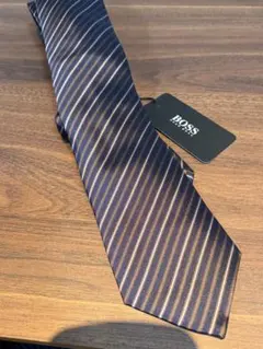 HUGO BOSS ネイビー ブラウン ストライプ 、ネクタイ、新品未使用品