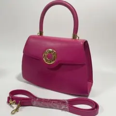 【美品】ハナエモリ ハンドバッグ ロゴ金具 レザー フォーマル 2way