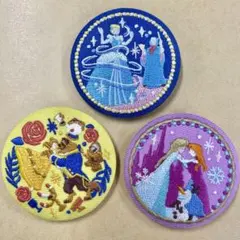 ディズニー刺繍缶バッジ2 アナと雪の女王 美女と野獣 シンデレラ 3個セット