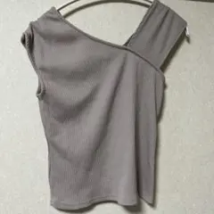 ブラウン ワンショルダー リブトップス