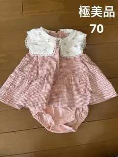 ピンク ギンガムチェック ロンパース