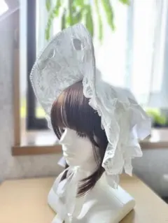 ホワイトレースハーフボンネット