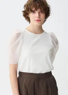 【UNCRAVE UVカット・接触冷感・洗濯機洗い可】オーガンジーコンビトップス