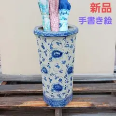 新品　陶器傘立　八角形　縁起物　手造り　手描き絵　花柄　洋風　和風　75KB