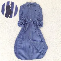 美品 サイズ 6✨ポロラルフローレン ベルテッドシャツワンピース ポニー刺繍 青